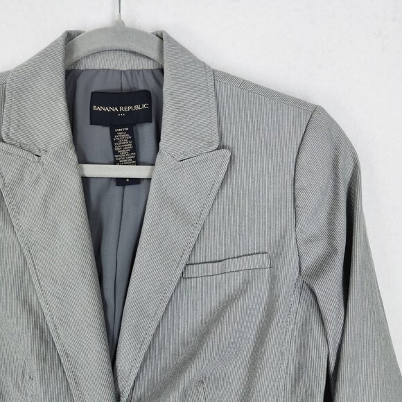 Banana Republic Jacket Womens 4 Gray Pinstripe Stretch Single Button Blazer - Picture 2 of 15